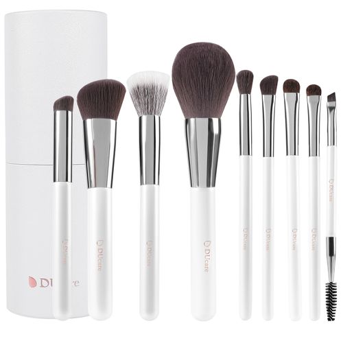 White 9-Piece Face & Eye Brush Set with Holder