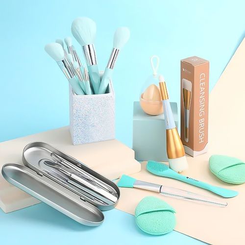 Cool Summer Box-Brushes Esponja Máscara escovas Pinças Escova de limpeza Espelho