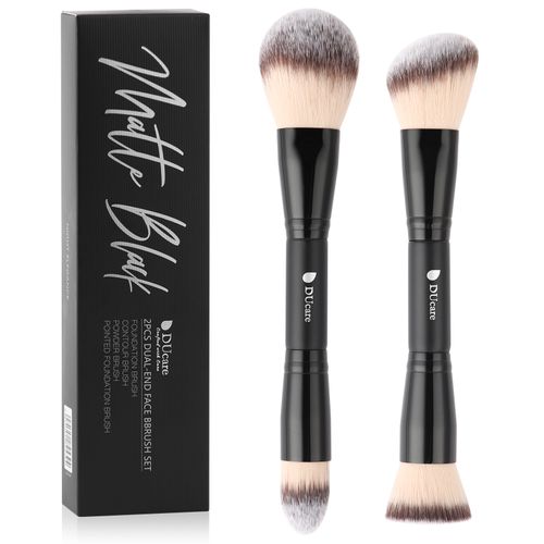 Lot de 2 pinceaux pour le visage à double extrémité, noir mat