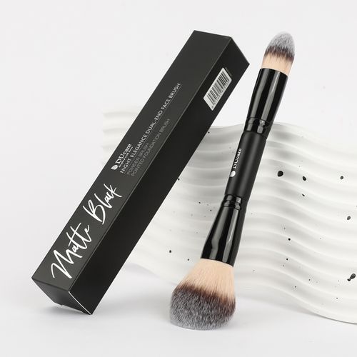 Matte Black Night Elegance Dual-End Powder Brush & Pointed Foundation Brush