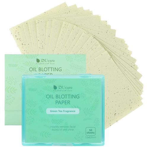 Hojas absorbentes de aceite de té verde DUcare con estuche de espejo portátil y esponja de maquillaje