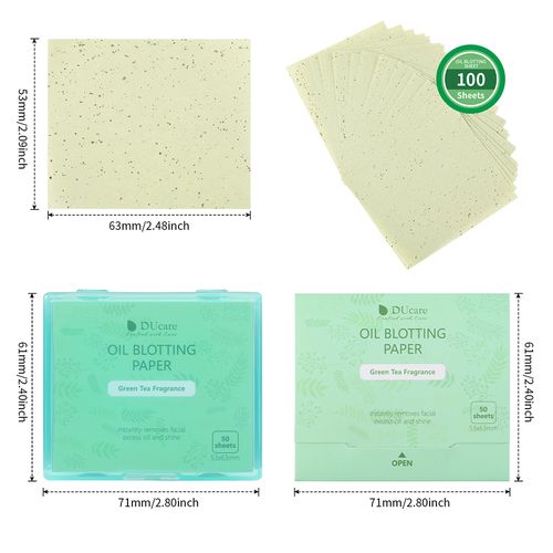 Feuilles absorbantes d'huile de thé vert DUcare avec étui à miroir portable et bouffée de maquillage