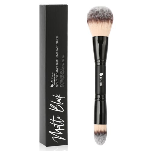 Matte Black Night Elegance Dual-End Powder Brush & Pointed Foundation Brush