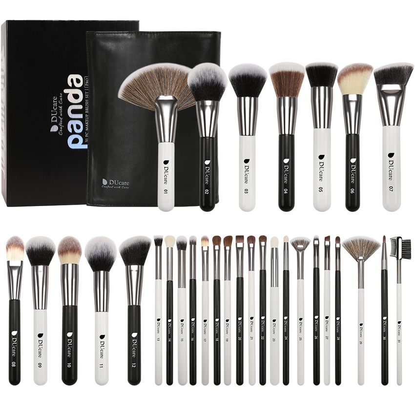 DUCARE SET DE 8 BROCHAS PARA MAQUILLAJE CON PORTA BROCHAS AZUL POWDER  HIGHLIGHT