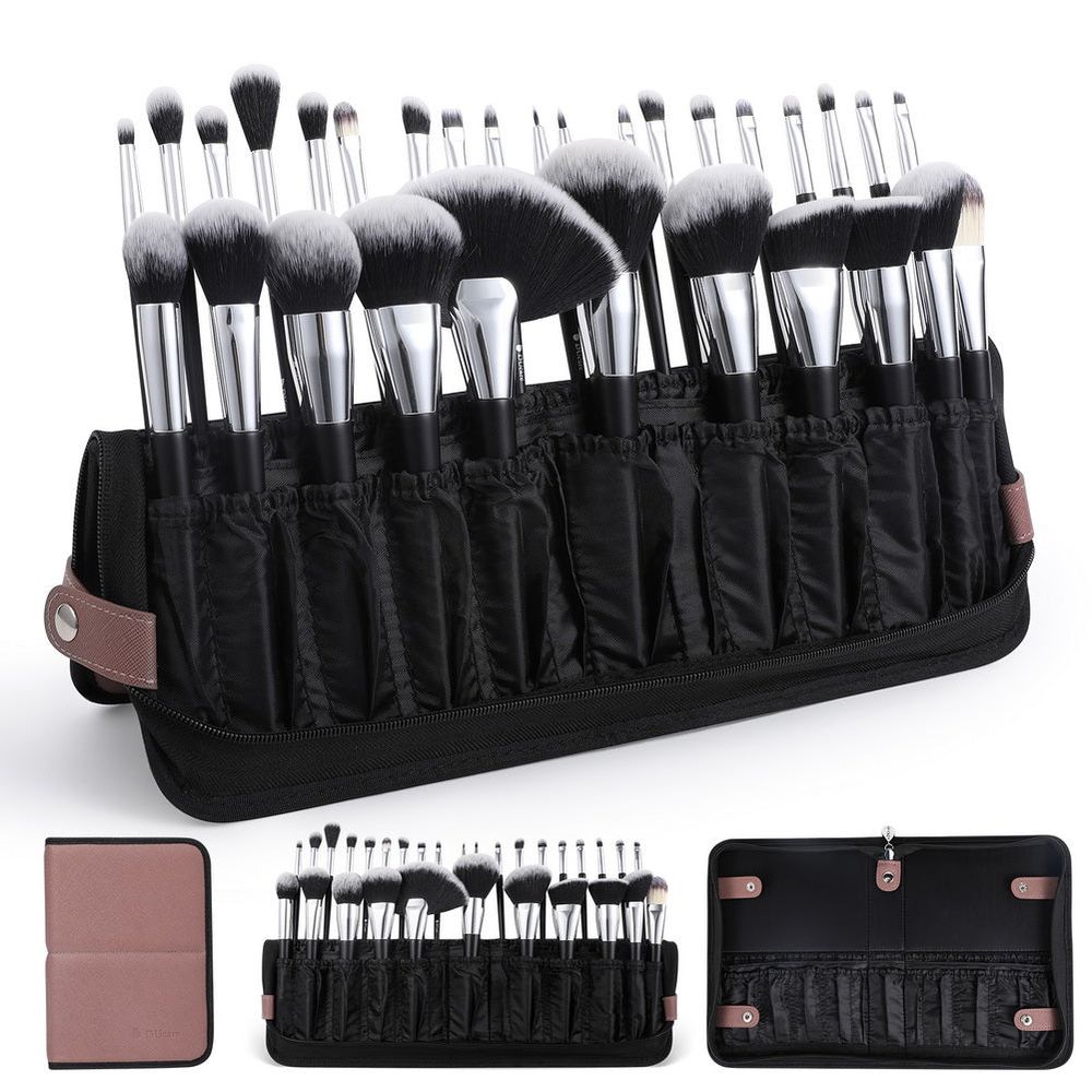 Chocolate---DUcare Foldable Stand-up Makeup Brush Bag
