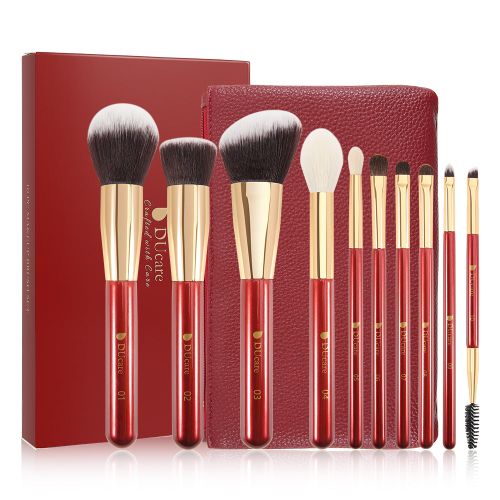 Classic Red Essential Face & Eye Brush Set (10PC)