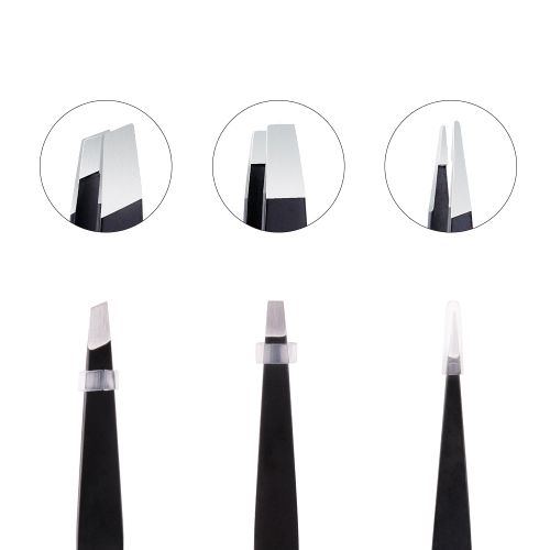 Black Portable Stainless Eyebrow Tweezer Set (3PCS)