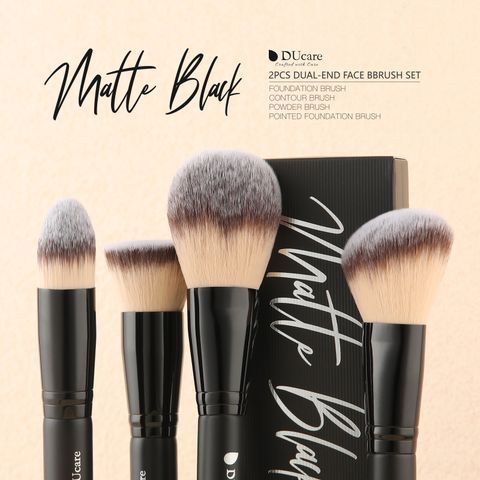 Matte Black 2Pcs Dual-End Face Brush Set