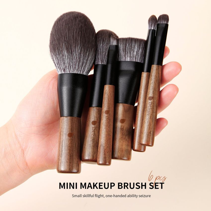 6in1 Mini Walnut Makeup Brushes Set DUcare Cosmetic Store