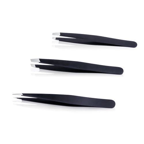 Black Portable Stainless Eyebrow Tweezer Set (3PCS)