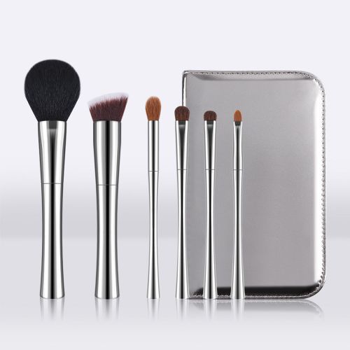Silver Cream 6-Piece Face & Eye Travel Brush Set