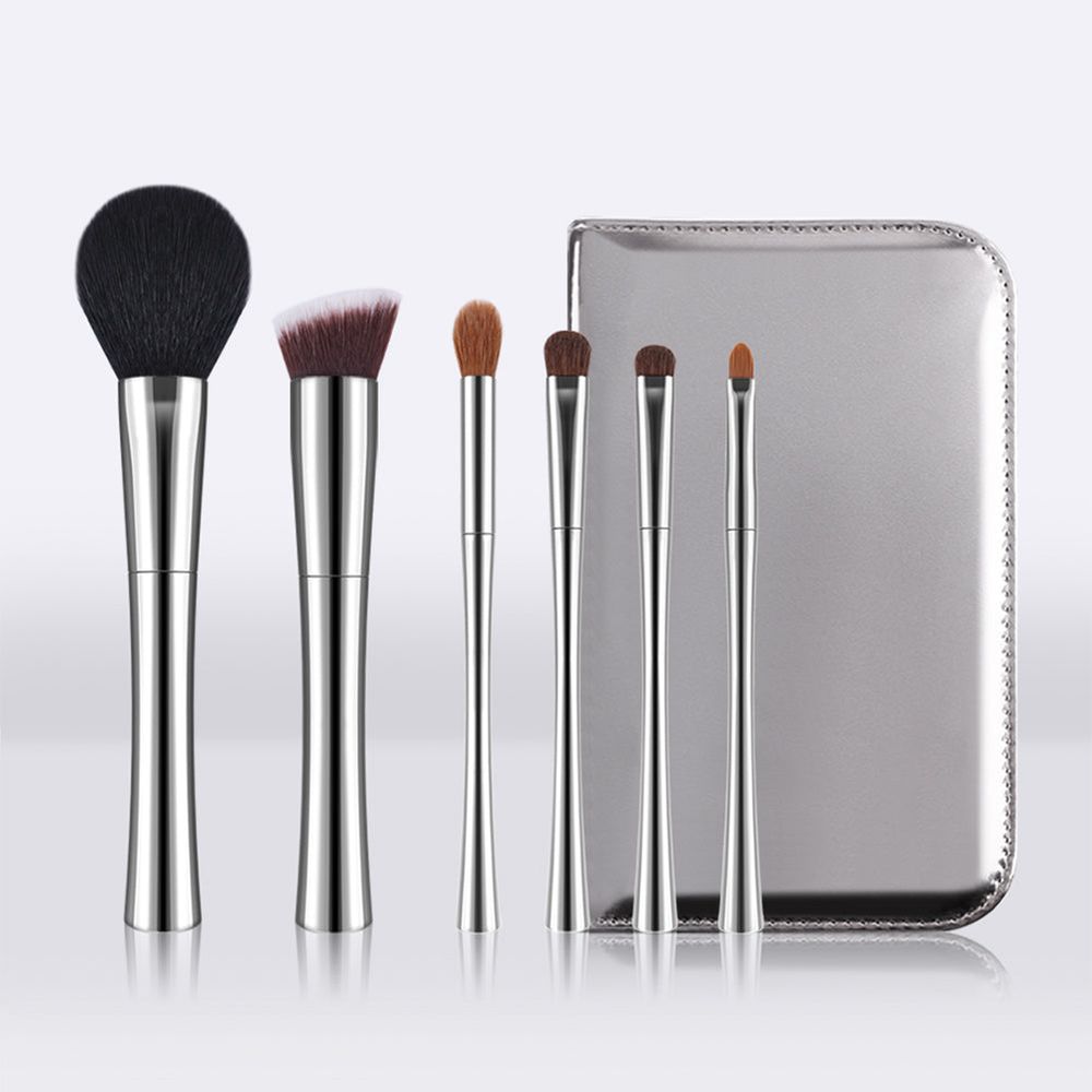 Silver Cream - 6pcs Makeup Brushes Set with Bag