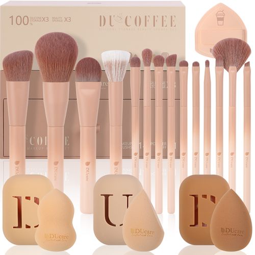 DU COFFEE Juego de brochas para rostro y ojos Luxury Pro Artistry (14+7 piezas)