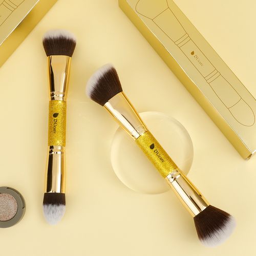 Juego de brochas faciales de dos puntas Afterglow Luxury Gold de 2 piezas