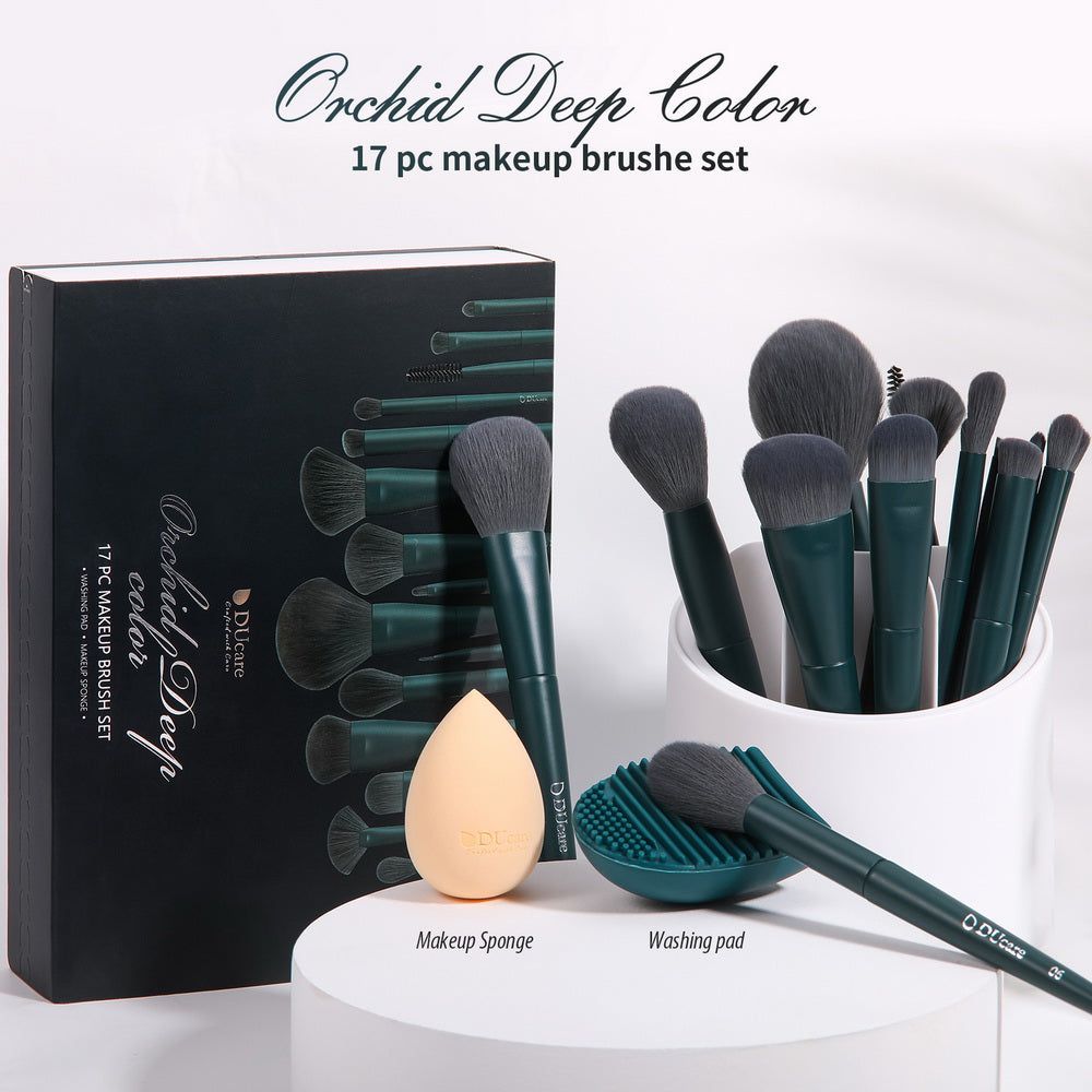 Dark Turquoise---Makeup Brushes Set with Free Sponge & Cleaner Mat
