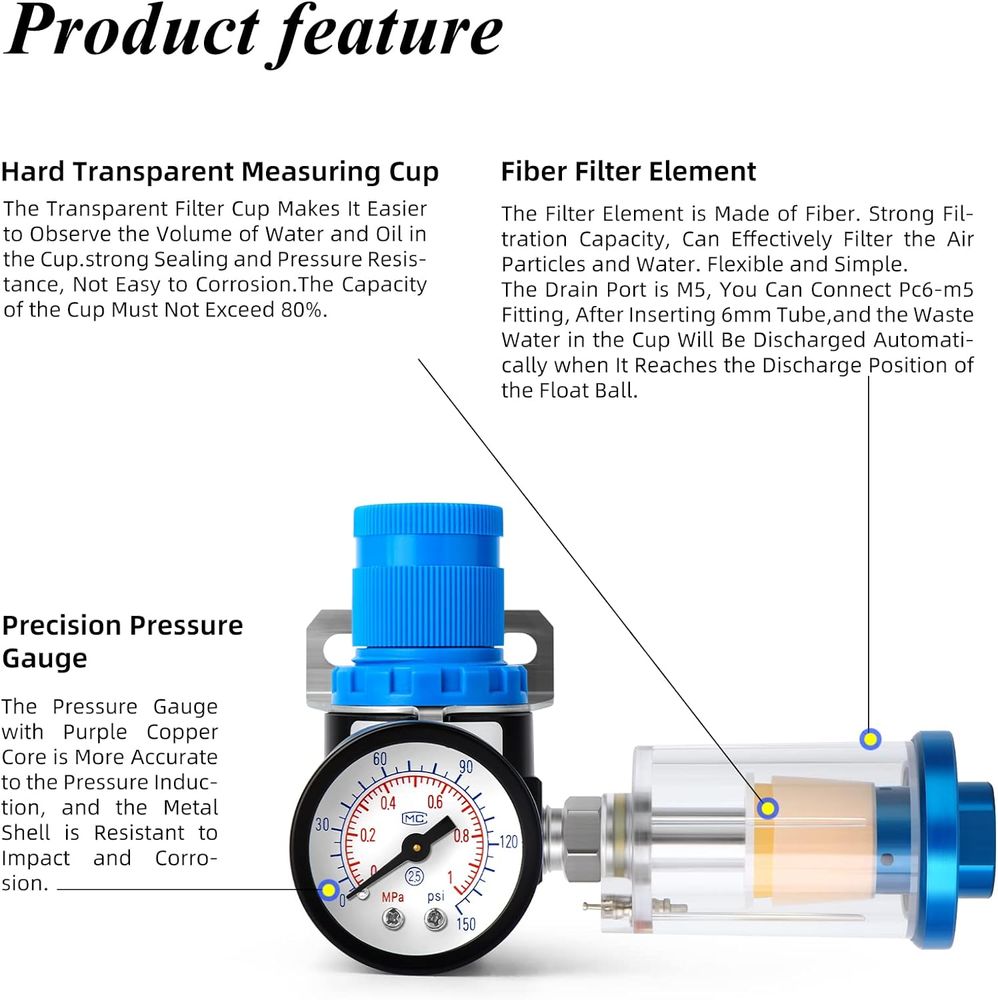 TAILONZ PNEUMATIC Regulador De Presión De Filtro De Aire NPT De 38 Pulgadas 0 145 Psi Filtro Compresor De Herramientas De Aire Con Medidor