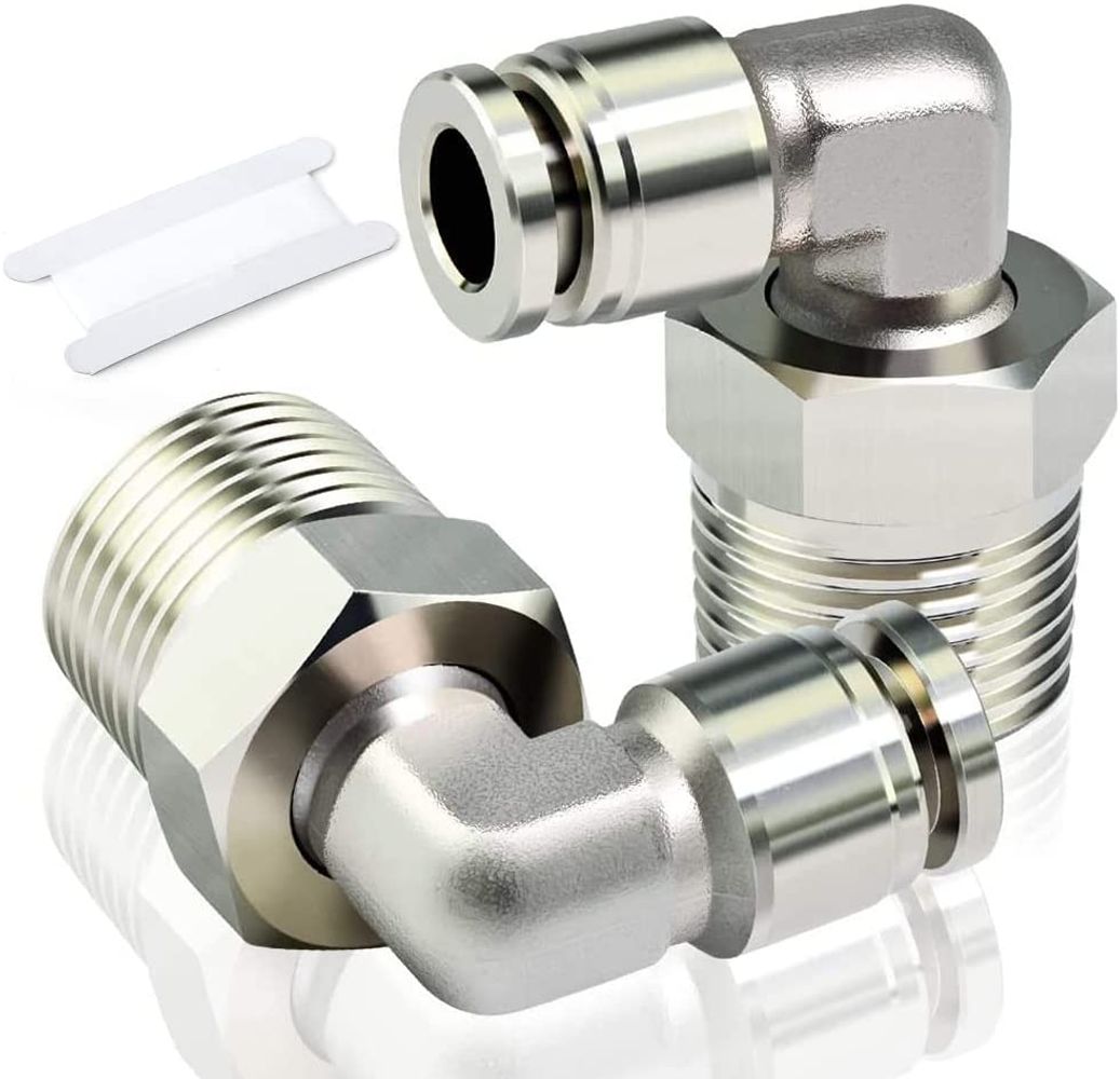 10-Pack Pneumatic Push To Connect Fittings - 1/4" Tube OD X 1/8" NPT Male Elbow Connectors