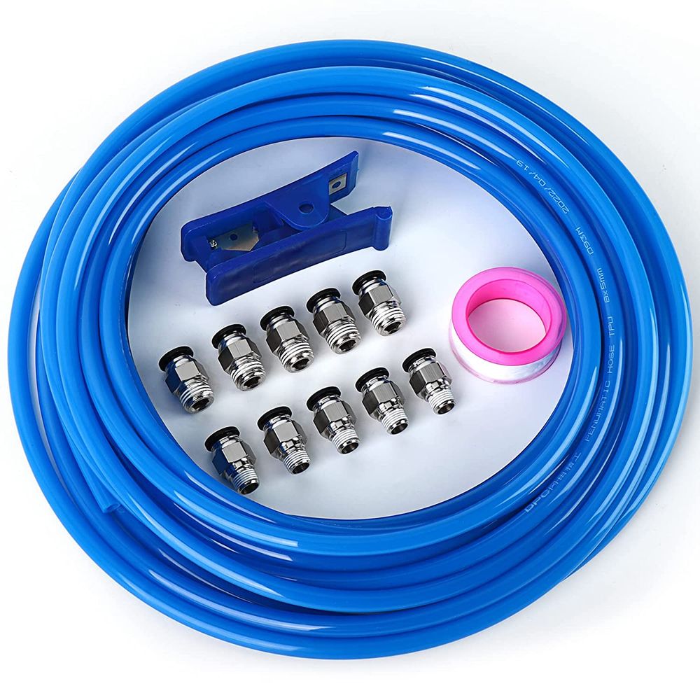 Kit Tuyau D'air Pneumatique PU 4mm OD, 10 Mètres Noir Avec Raccords Push-to-connect