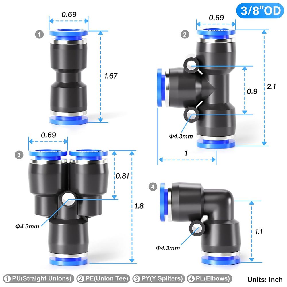 Amazon.com: 10Pcs 4mm Air Hose Swivel Elbow Fitting PH 10mm