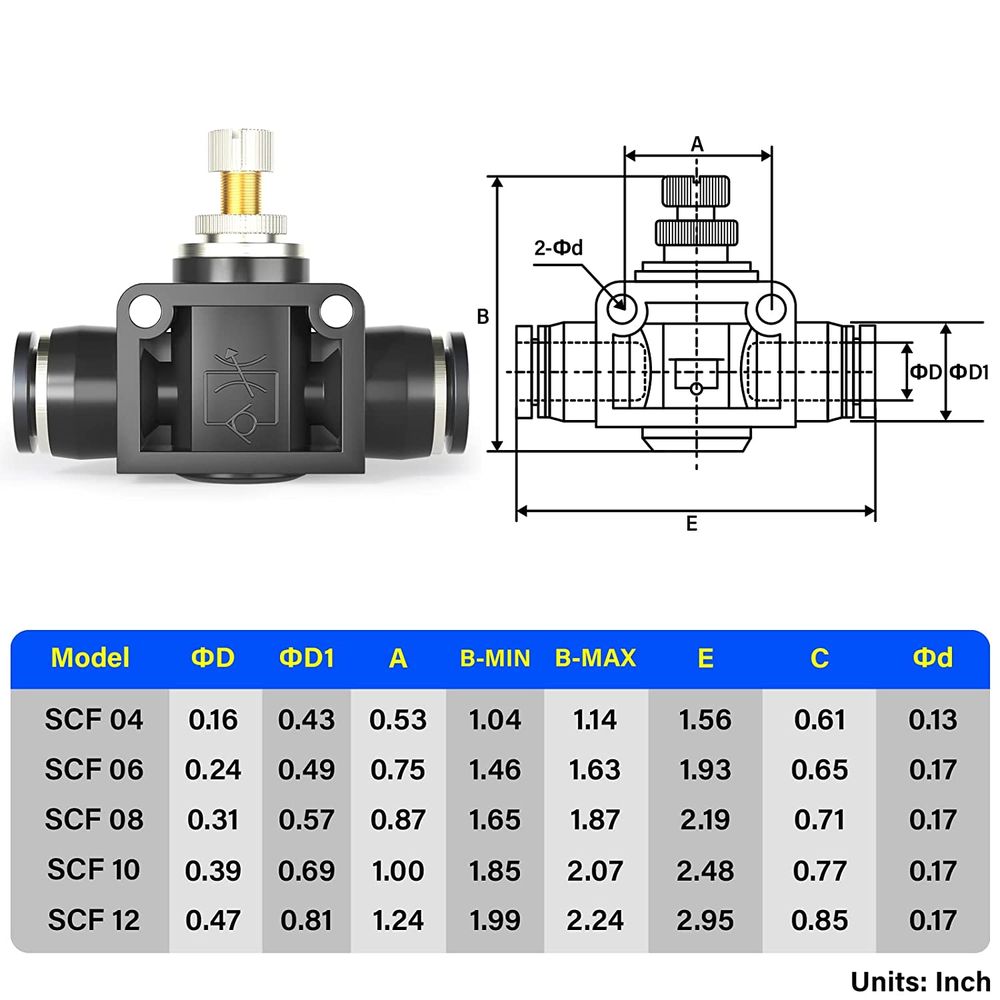 TAILONZ PNEUMATIC Black SCF Air Flow Control Valve with Push