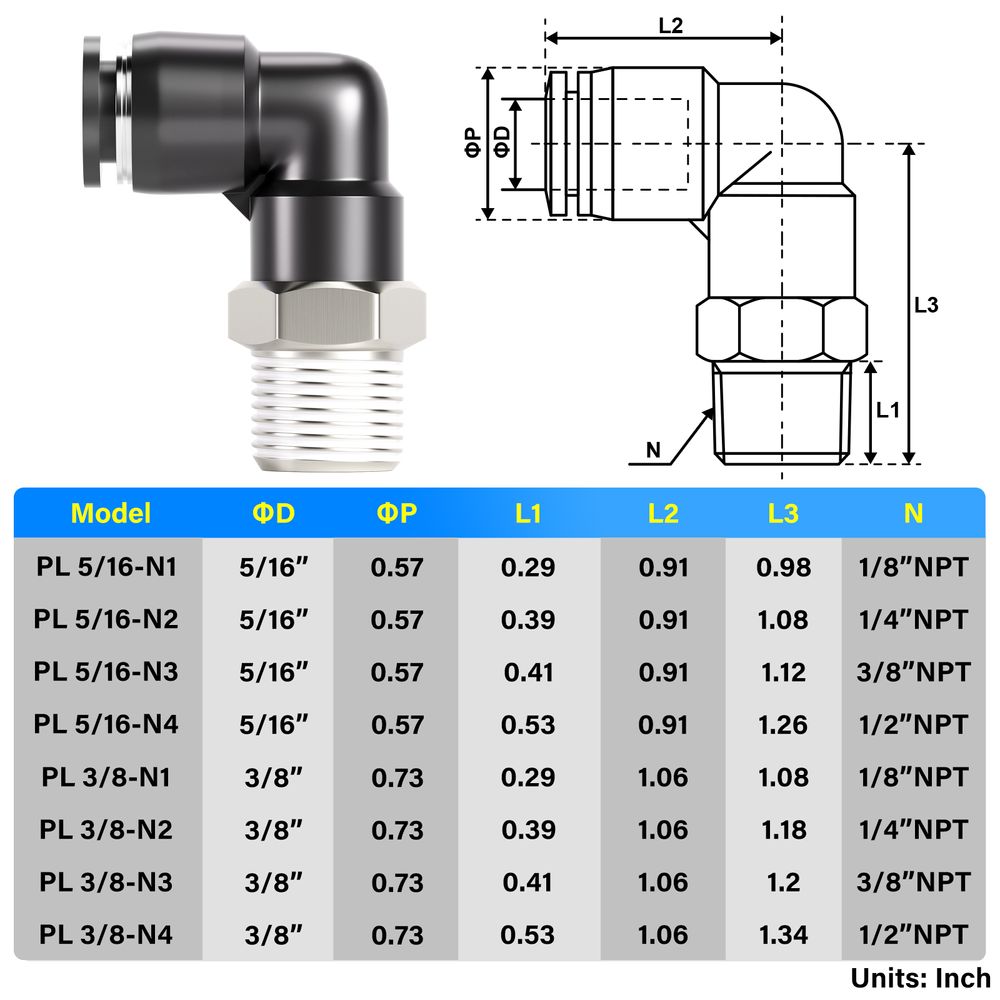 TAILONZ PNEUMATIC Male Elbow 1/4 Inch Tube OD x 1/4 Inch NPT