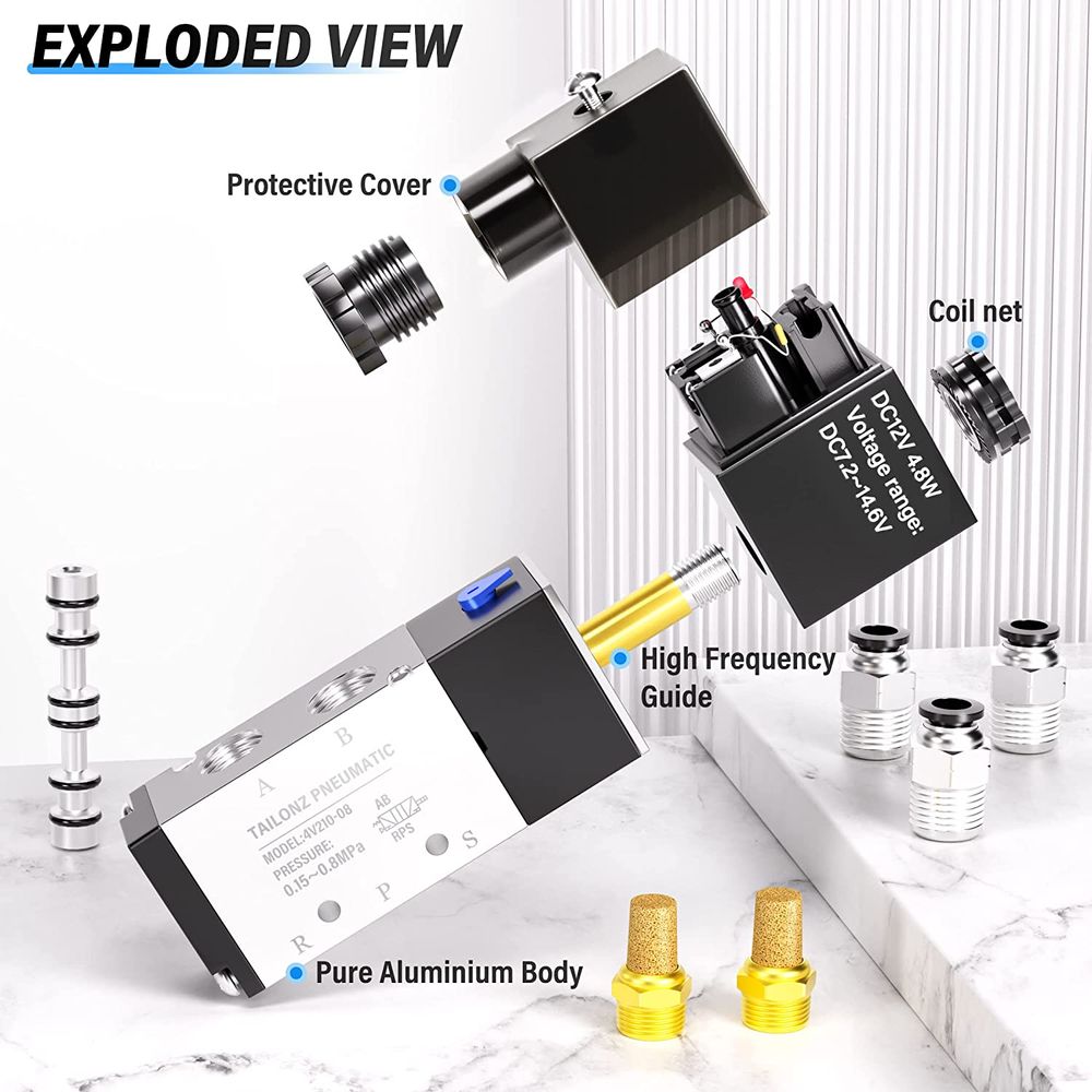 Électrovanne Pneumatique 1/4 BSP 4V210-08 220V - 5 Voies 2 Positions, Parfaite Pour Systèmes Automatiques