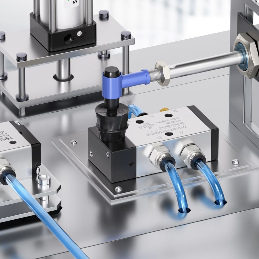 Vanne à Pédale Pneumatique 3 Voies 2 Positions - 1/4 BSP - Avec Raccords 6 Mm Et Patins Antidérapants - Pour Automatisme Et Contrôle Pneumatique