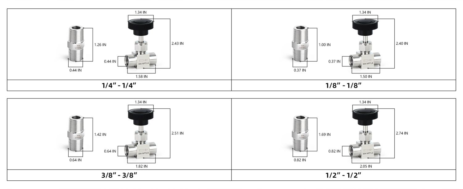 TAISHER 304 Stainless Steel Needle Valve - 1/4" Female NPT, High Pressure For Water/Gas/Oil