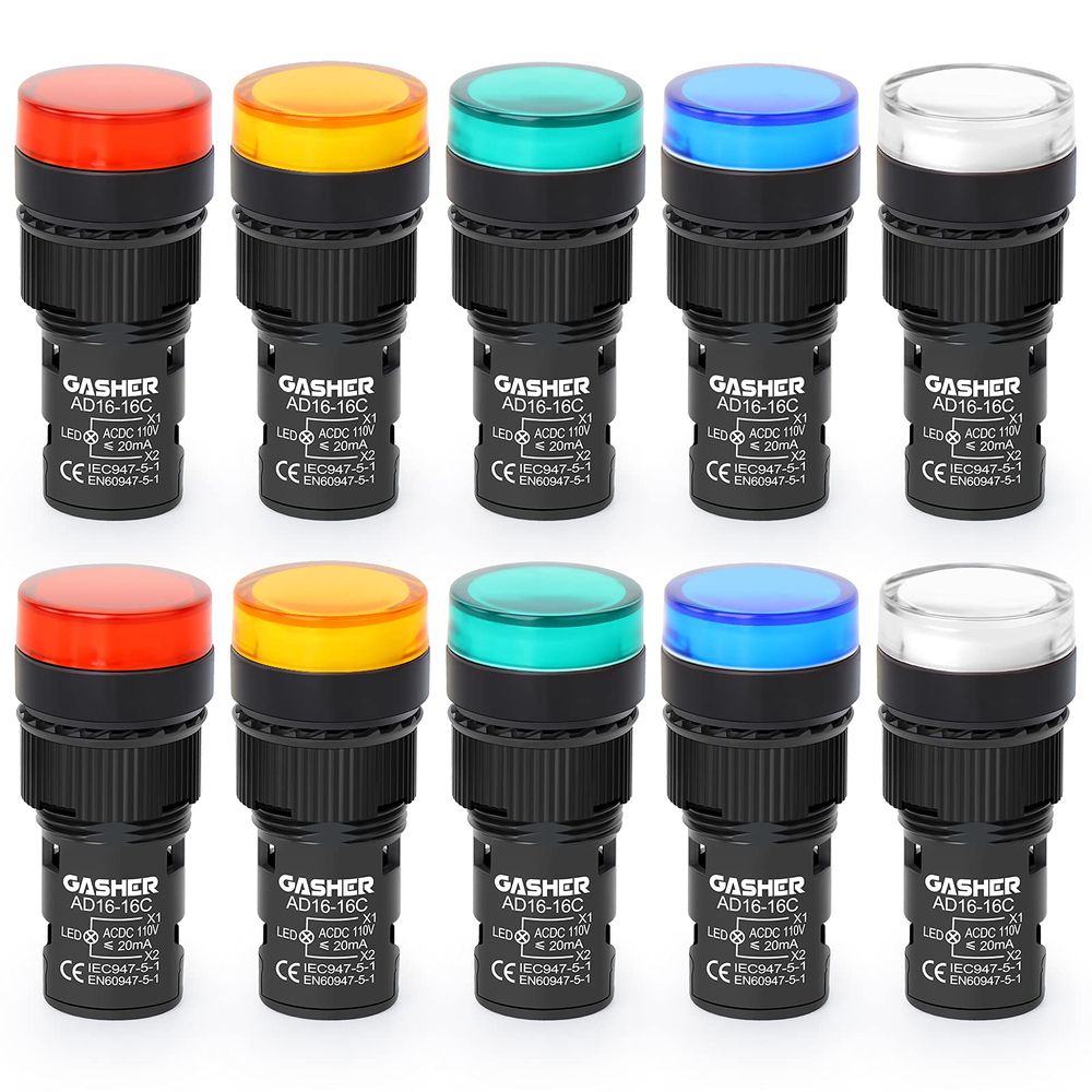 Mining Light 10-Pack Yellow LED Indicator Lights - 110V AC/DC | 20mA  Current | 16mm (5/8\, image size:1000x1000