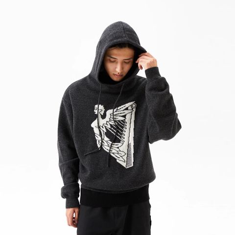 FMACM Bored and Mad 24AW Vintage Printed Hooded Peplum Loose Pullover Knit Sweater