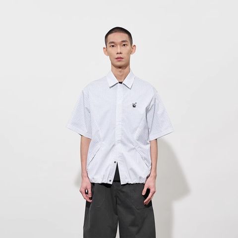 FMACM Structured Seamless Pocket Checkered Short-Sleeve Shirt