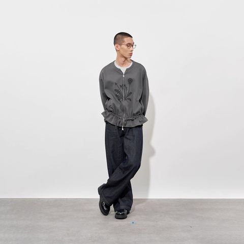 FMACM Drawstring Waistband Split-Front Crewneck Printed Sweatshirt