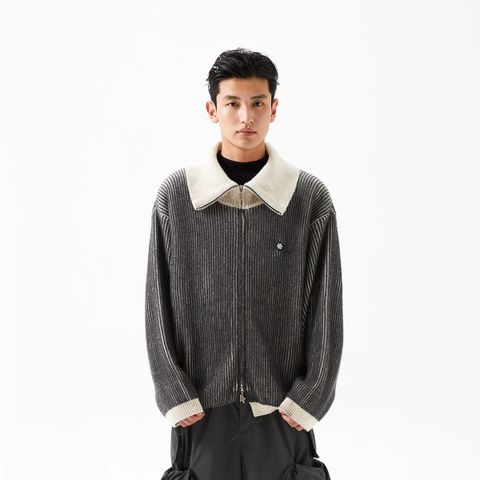 FMACM gradient two-tone blend large lapel sweater zipper jacket