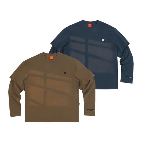 FMACM Light and Shadow Pattern Distressed Print Crewneck Fake Two-Piece Sweatshirt