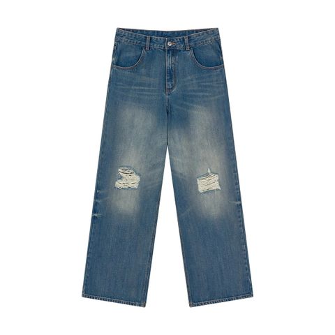 FMACM Sullen and Mad 24AW Washed Hand Ripped Old Knife Cut Wide Leg Jeans Vintage Trousers