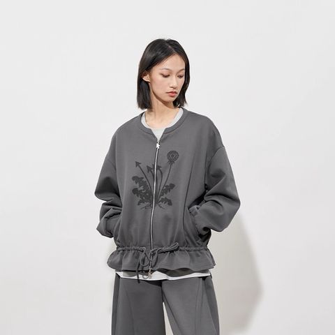 FMACM Drawstring Waistband Split-Front Crewneck Printed Sweatshirt