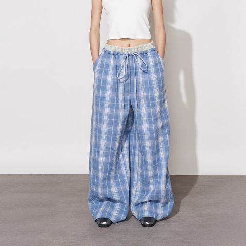 FMACM Contrast Waistband Checkered Trousers