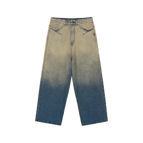 FMACM Bored and Mad 24AW Yellow Clay Gradient Washed Tie Flower Vintage Loose Jeans