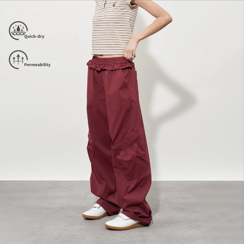 FMACM Lace Quick-Dry Versatile Wide-Leg Pants Loose Casual Trousers