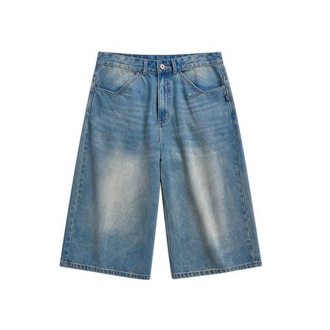 FMACM Washed Vintage Relaxed Fit Cropped Basic Denim Shorts