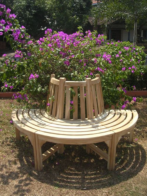 Semi-circular tree bench in teak, wooden bench approx. 150 cm wide, half-circle round bench