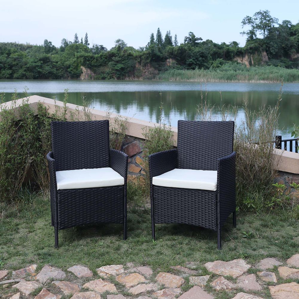 Set di 2 sedie da giardino in polyrattan, nero, ca. 60x62x83 cm