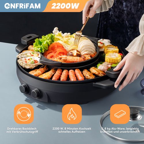 ENFRIFAM 2200 W 2-in-1 elektrischer Hot Pot mit Grill