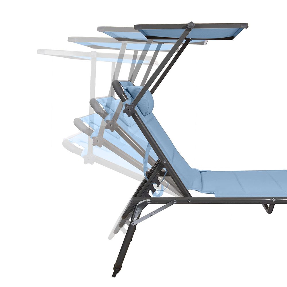 Folding sun lounger chair with roof, 2*2 textilene padded quick-drying foam