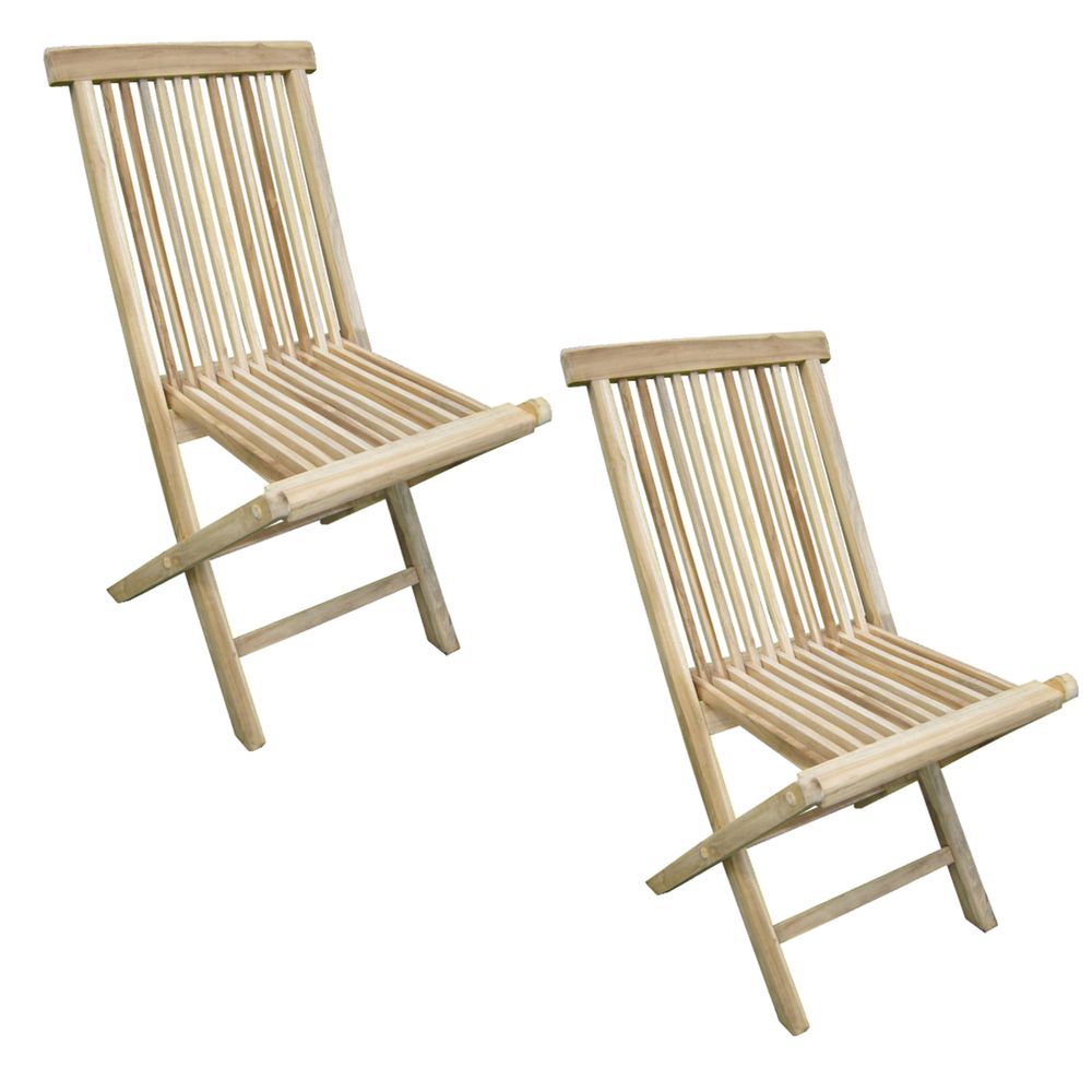 Set 2 pezzi, sedia pieghevole in teak, sedia da giardino, sedia in legno