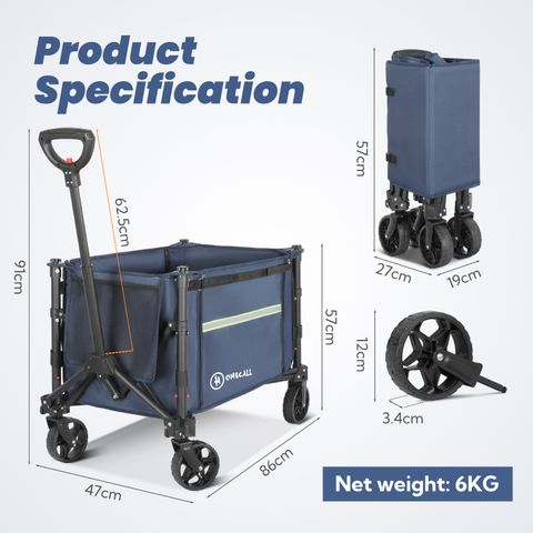 HOMECALL Collapsible Wagon Cart, 120L+ Camping Wagon, 220lbs Foldable Wagon for Dog Beach Shopping