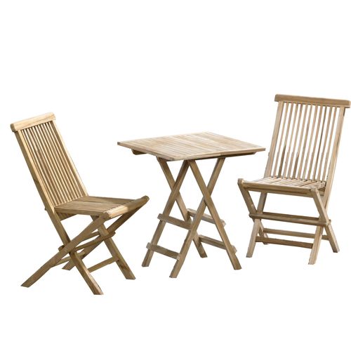 Disposição de assentos de 3 peças, conjunto de jardim em teca, aprox. Mesa dobrável retangular 40 x 60 cm, cadeira dobrável