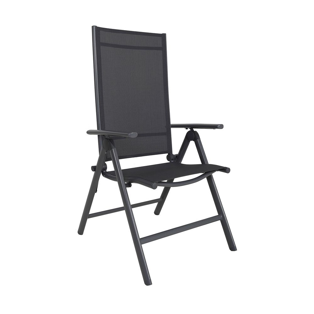 Cadeira de acampamento dobrável com encosto alto, cinza/preto, alumínio