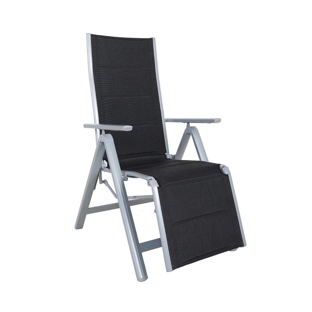 Cadeira de acampamento dobrável com encosto alto, preta, alumínio