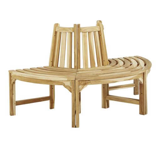 Semi-circular tree bench in teak, wooden bench approx. 150 cm wide, half-circle round bench